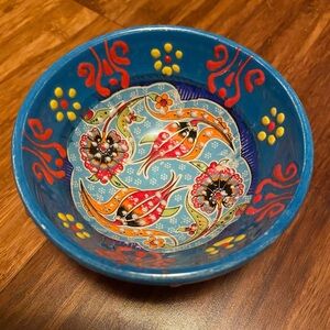 Signed Natto Tulay Handcrafted Blue & Orange Decorative / Sauce / Tapas Bowl